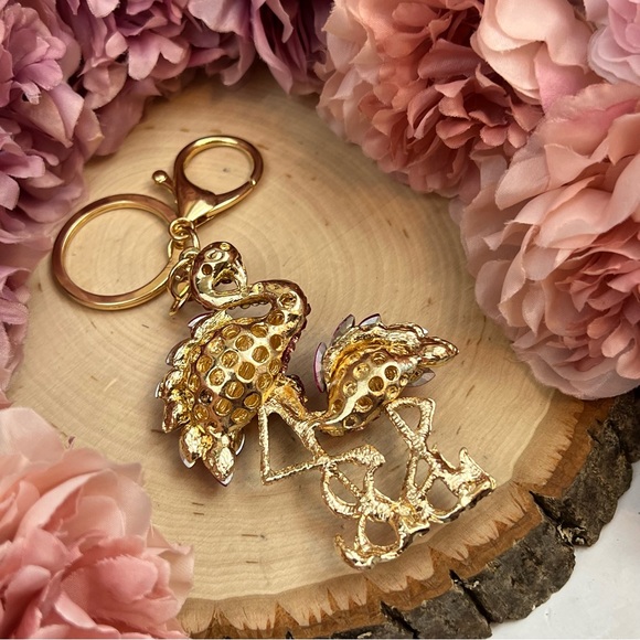 Whimsical Mother Baby Pink Crystal Flamingo Keychain Charm - Picture 15 of 16
